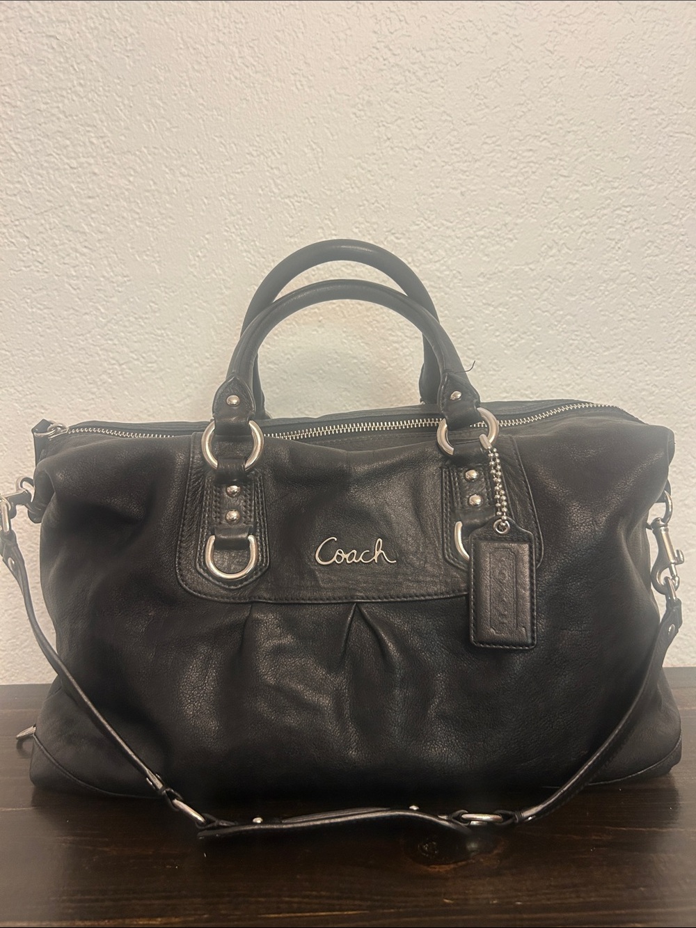 Coach Ashley Black Leather Convertible Satchel F15447